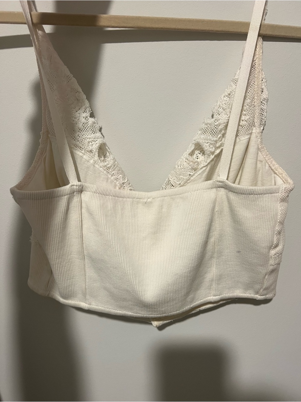 Free People Ivory Lace-Trim Cropped Button Front Camisole - Picture 3 of 3
